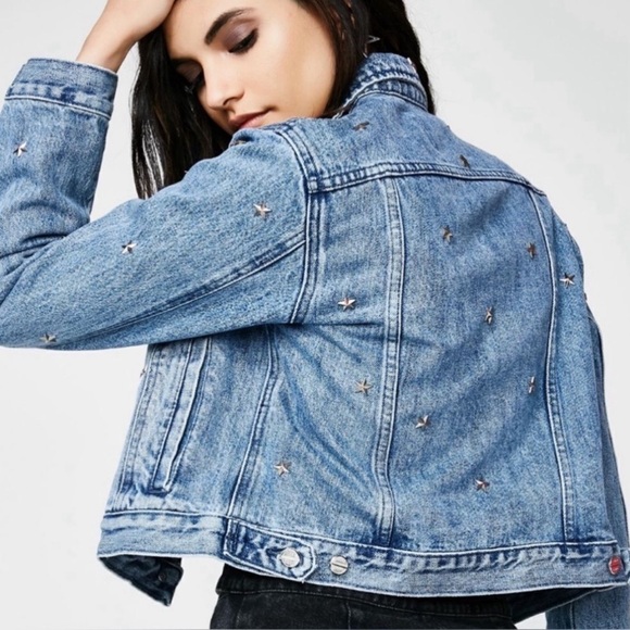 Obey star studded denim jacket stardom cropped jean jacket size medium - Picture 1 of 14